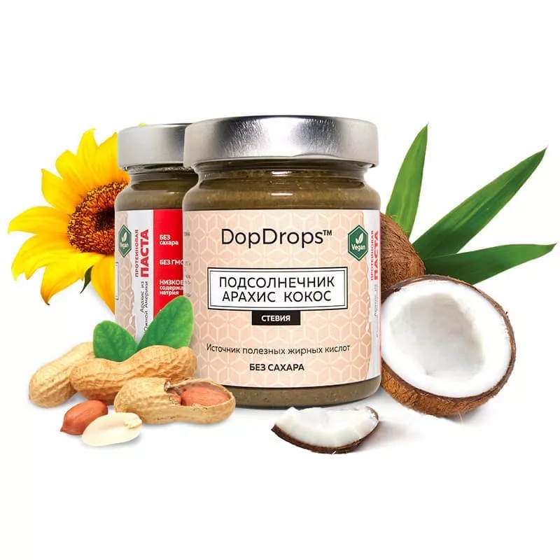 DopDrops Протеиновая Паста Подсолнечник-Арахис-Кокос 265g